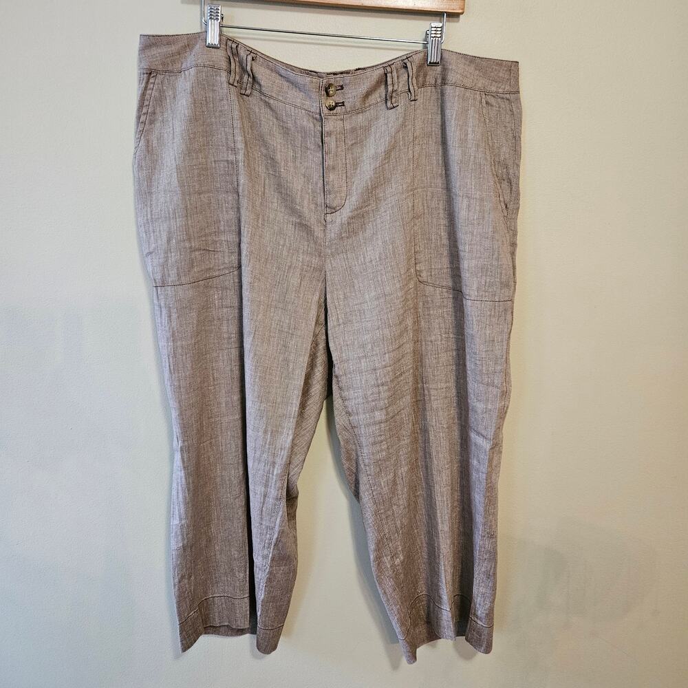 Coldwater Creek Stretch Linen Pants Size 18W Cropped Tan Brown Beachy Lagenlook